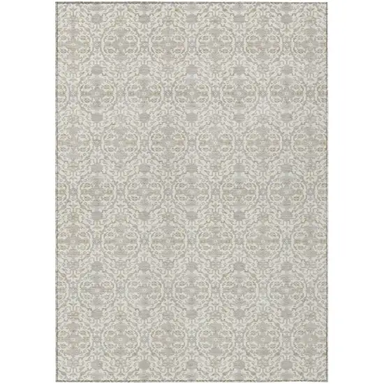 Ivory And Silver Oriental Washable Indoor Outdoor Area Rug Photo 2