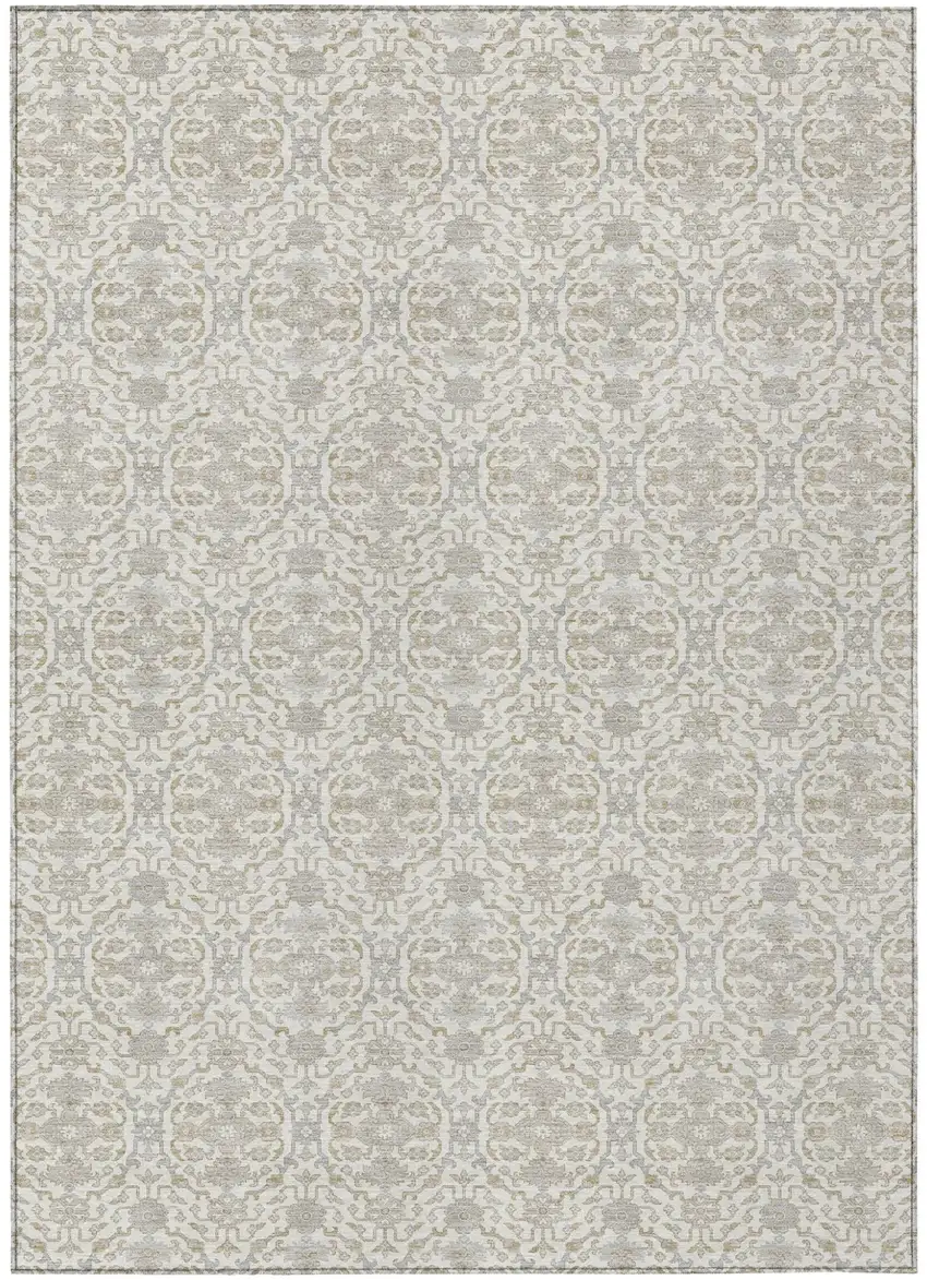 Ivory And Silver Oriental Washable Indoor Outdoor Area Rug Photo 2