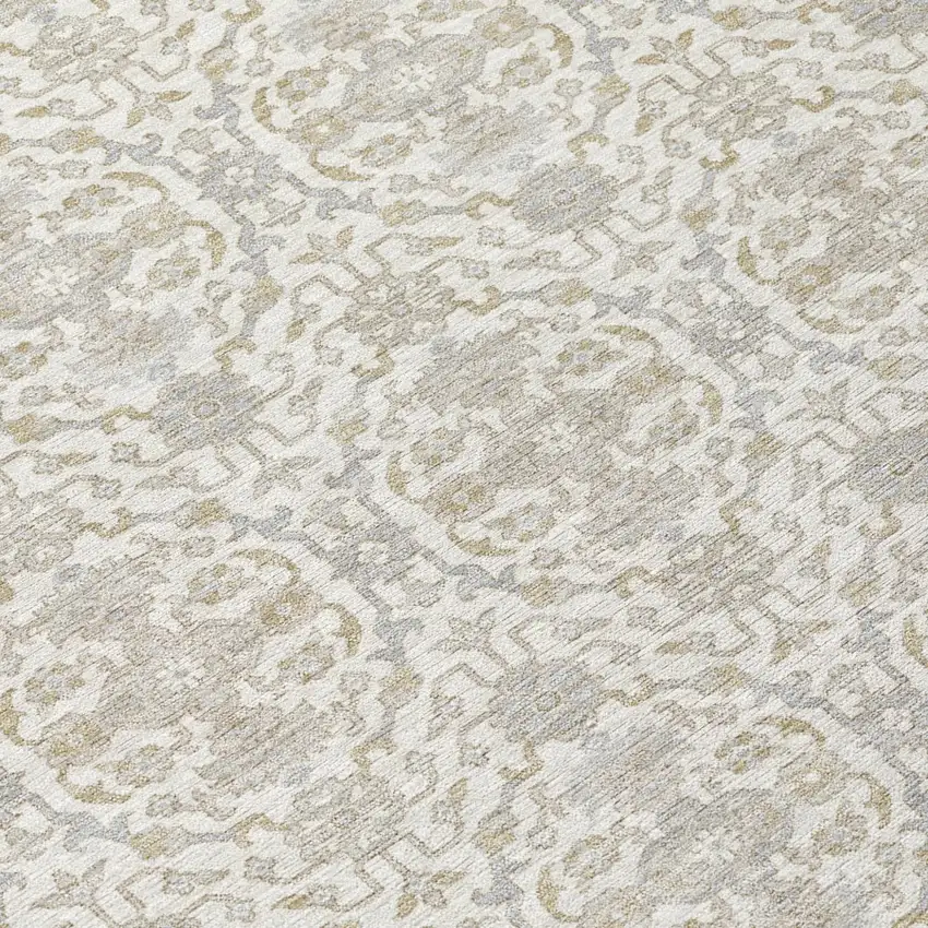 Ivory And Silver Oriental Washable Indoor Outdoor Area Rug Photo 5