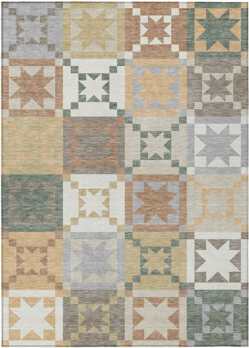 Ivory And Silver Patchwork Washable Indoor Outdoor Area Rug Photo 1