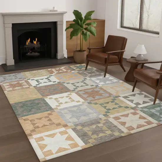 Ivory And Silver Patchwork Washable Indoor Outdoor Area Rug Photo 6