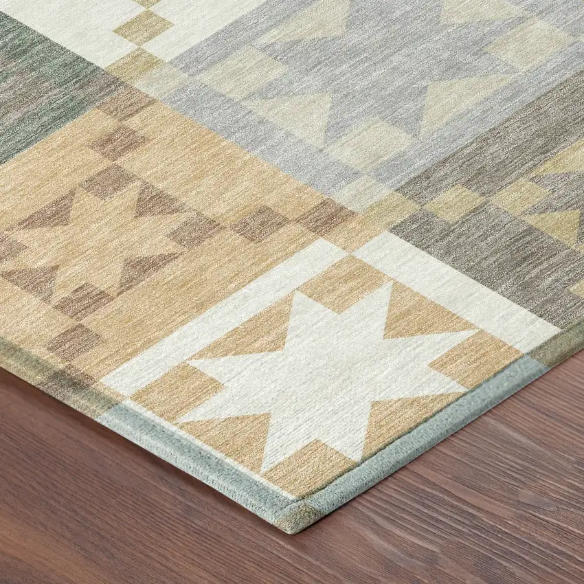 Ivory And Silver Patchwork Washable Indoor Outdoor Area Rug Photo 8