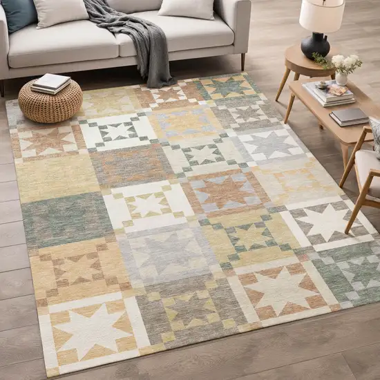 Ivory And Silver Patchwork Washable Indoor Outdoor Area Rug Photo 5