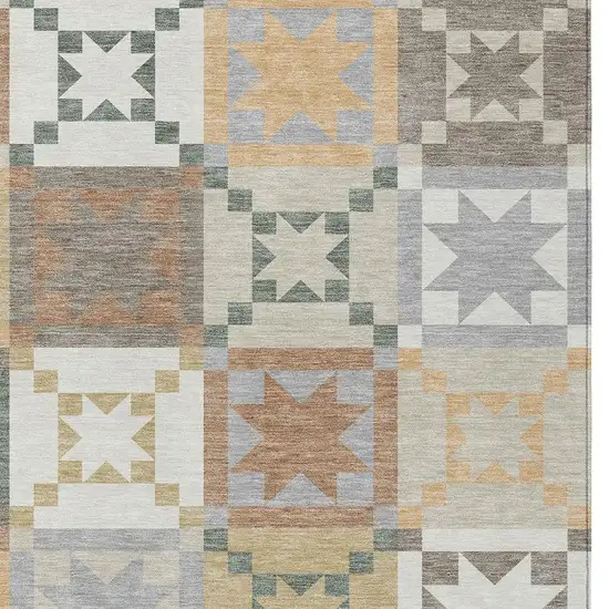 Ivory And Silver Patchwork Washable Indoor Outdoor Area Rug Photo 2
