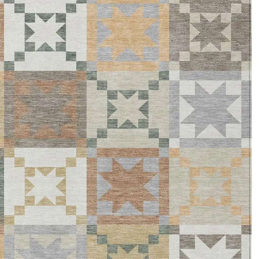Ivory And Silver Patchwork Washable Indoor Outdoor Area Rug Photo 2