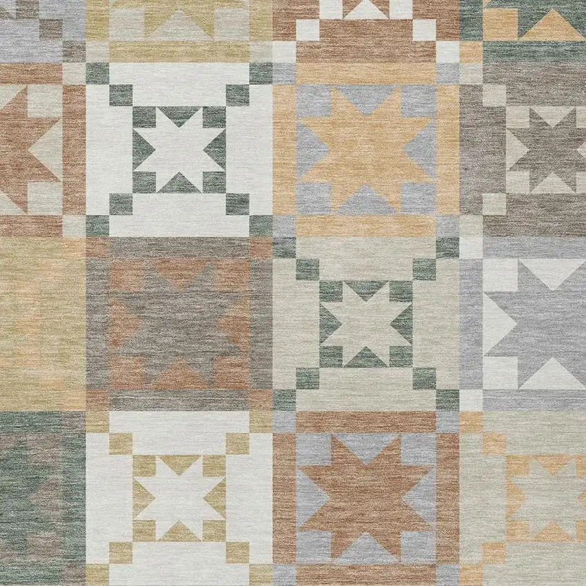 Ivory And Silver Patchwork Washable Indoor Outdoor Area Rug Photo 2