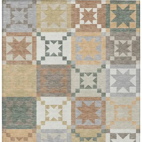 Ivory And Silver Patchwork Washable Indoor Outdoor Area Rug Photo 3