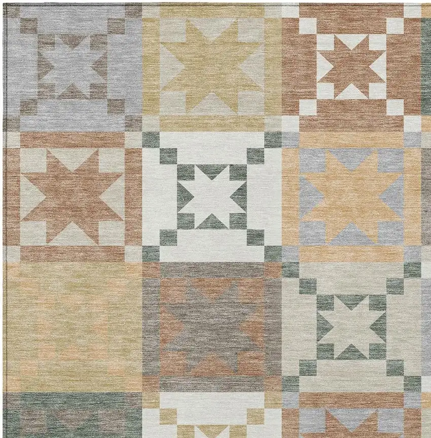 Ivory And Silver Patchwork Washable Indoor Outdoor Area Rug Photo 2