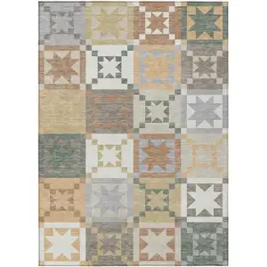 Photo of Ivory And Silver Patchwork Washable Indoor Outdoor Area Rug