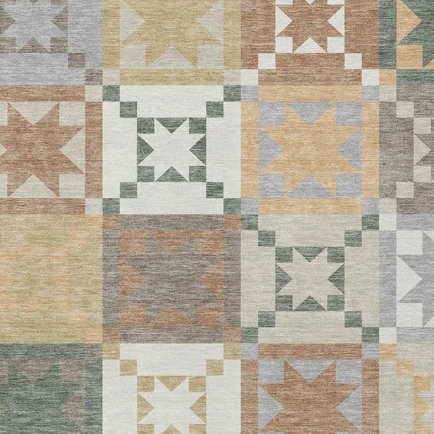Ivory And Silver Patchwork Washable Indoor Outdoor Area Rug Photo 2