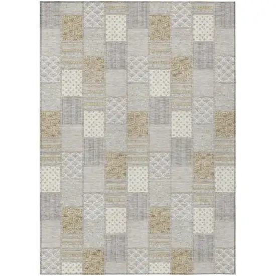 Ivory And Silver Patchwork Washable Indoor Outdoor Area Rug Photo 2