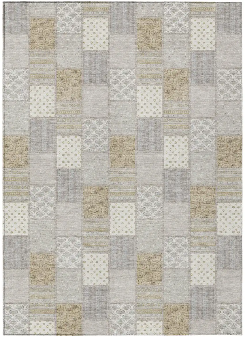 Ivory And Silver Patchwork Washable Indoor Outdoor Area Rug Photo 2