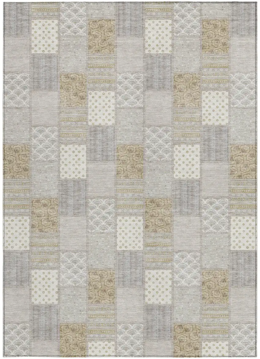 Ivory And Silver Patchwork Washable Indoor Outdoor Area Rug Photo 3