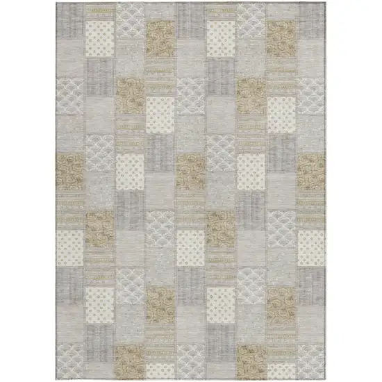 Ivory And Silver Patchwork Washable Indoor Outdoor Area Rug Photo 3