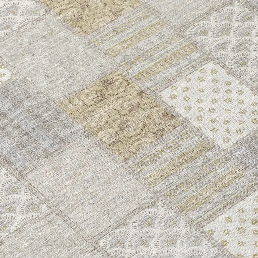 Ivory And Silver Patchwork Washable Indoor Outdoor Area Rug Photo 5