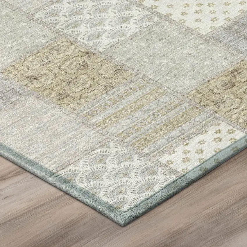Ivory And Silver Patchwork Washable Indoor Outdoor Area Rug Photo 4