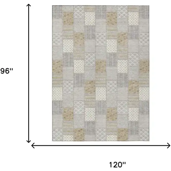Ivory And Silver Patchwork Washable Indoor Outdoor Area Rug Photo 6