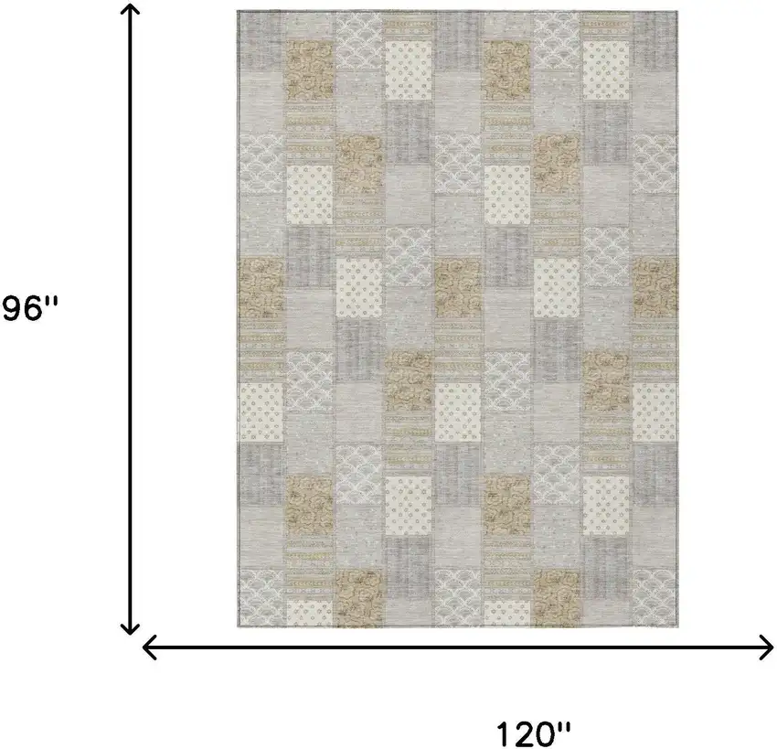 Ivory And Silver Patchwork Washable Indoor Outdoor Area Rug Photo 6