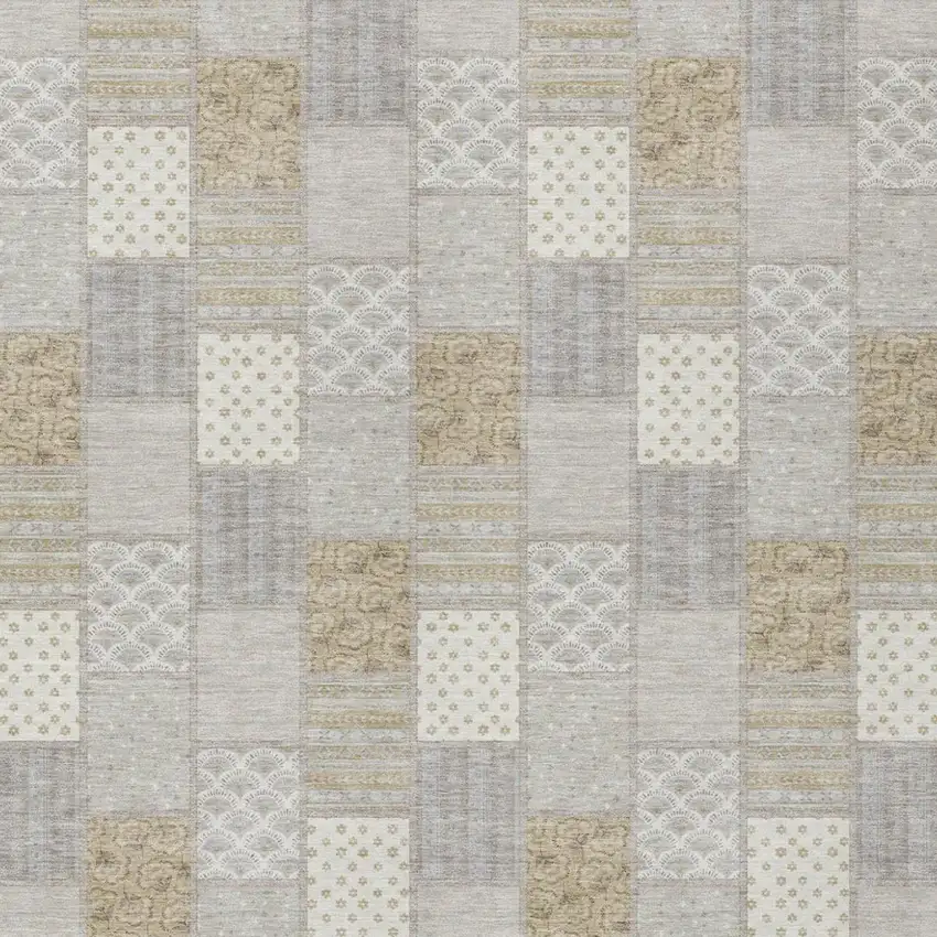 Ivory And Silver Patchwork Washable Indoor Outdoor Area Rug Photo 1
