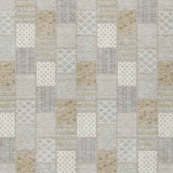 Ivory And Silver Patchwork Washable Indoor Outdoor Area Rug Photo 1