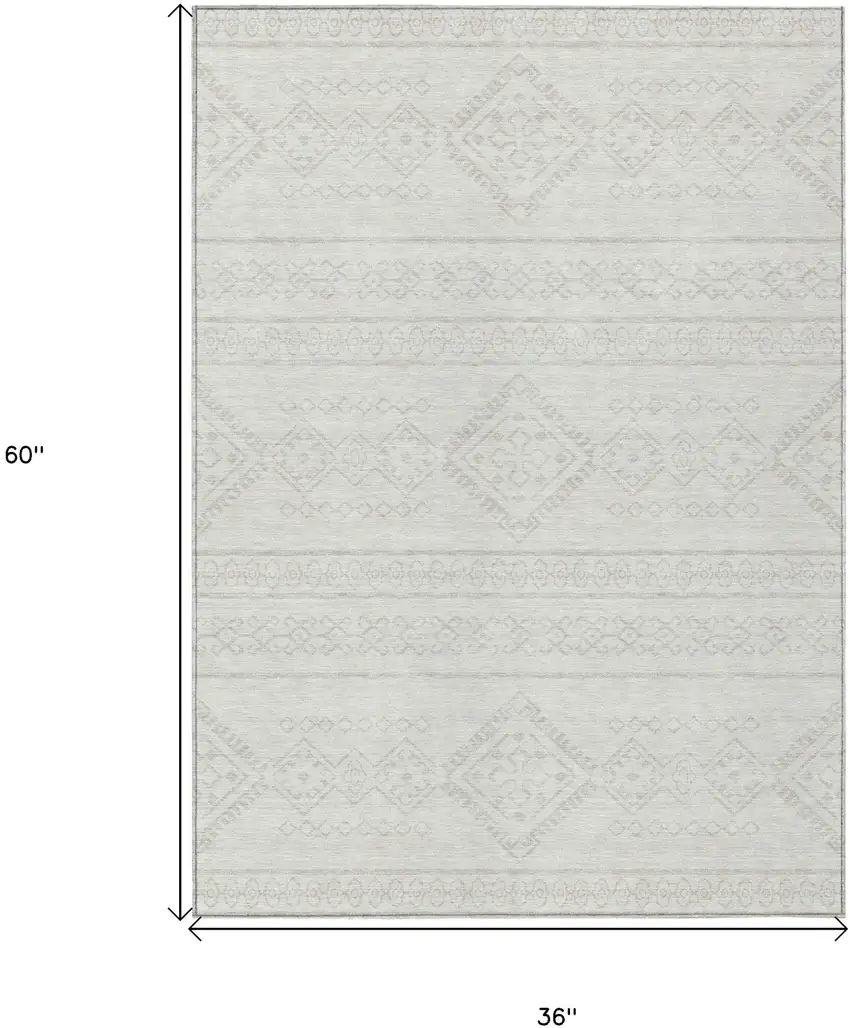 Ivory And Silver Southwestern Washable Indoor Outdoor Area Rug Photo 3