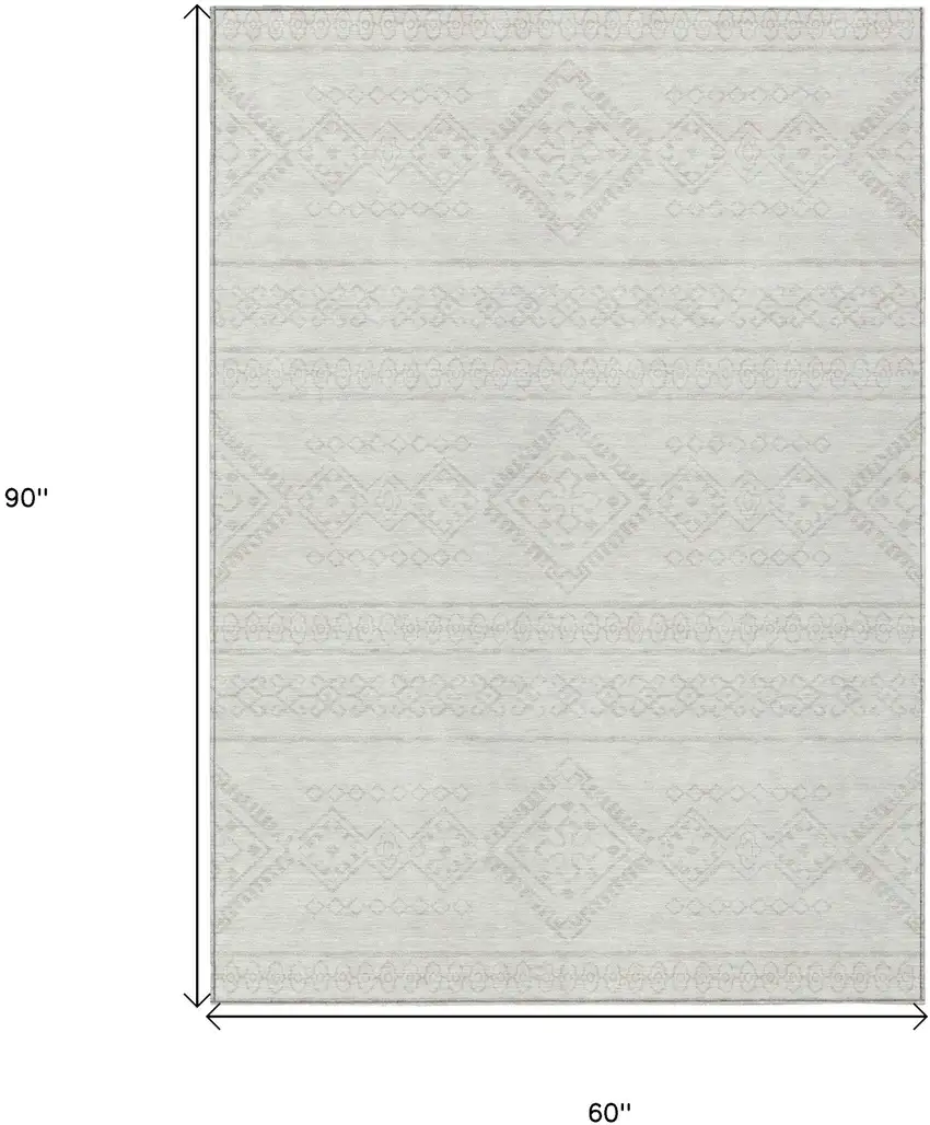 Ivory And Silver Southwestern Washable Indoor Outdoor Area Rug Photo 3