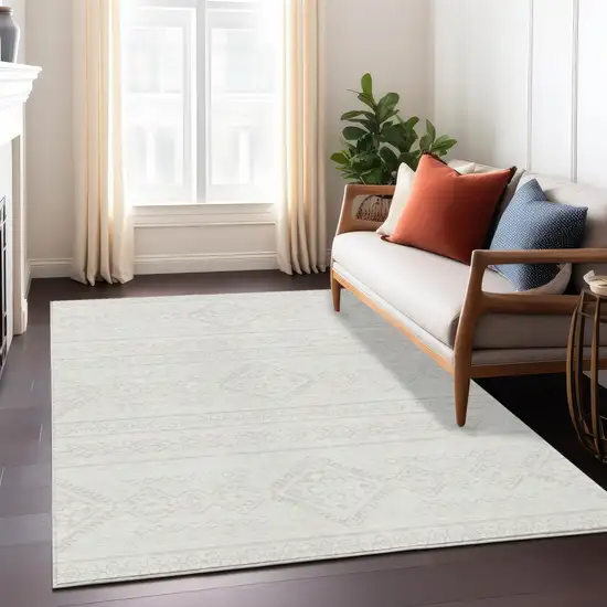 Ivory And Silver Southwestern Washable Indoor Outdoor Area Rug Photo 8