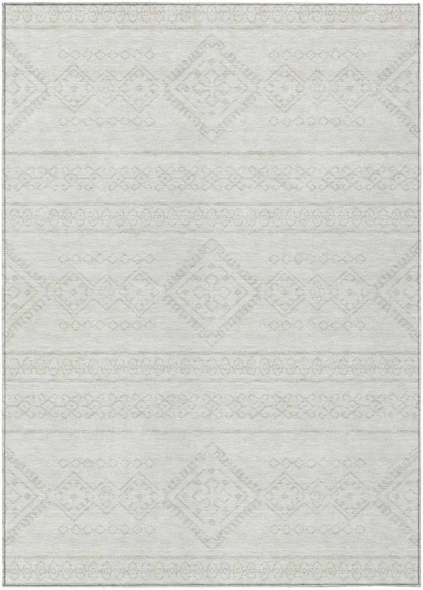 Ivory And Silver Southwestern Washable Indoor Outdoor Area Rug Photo 2