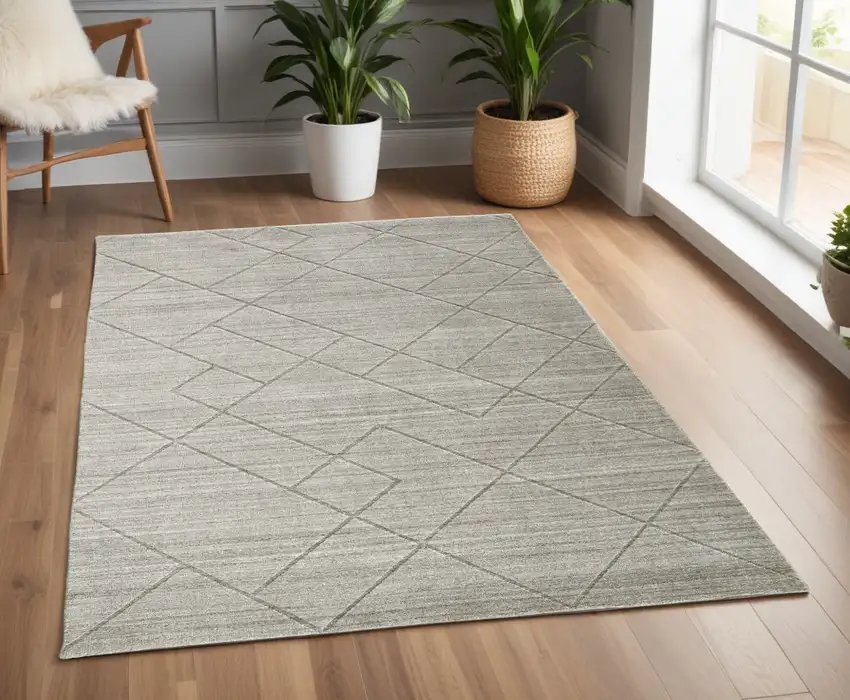 Gray and Ivory Striped Hand Woven Area Rug Photo 1