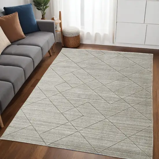 Ivory And Silver Striped Hand Woven Area Rug Photo 1