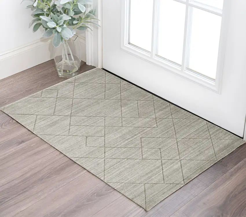 Ivory And Silver Striped Hand Woven Area Rug Photo 1