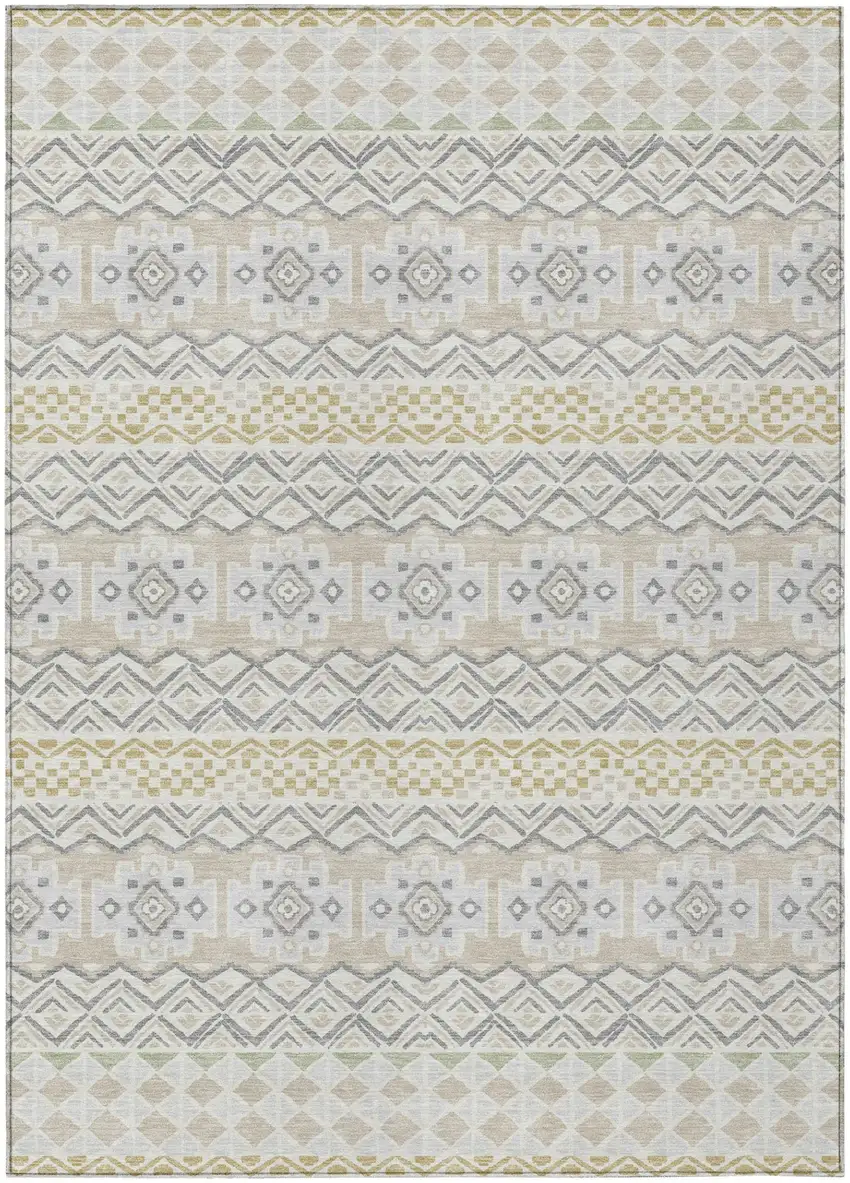 Ivory And Silver Striped Washable Indoor Outdoor Area Rug Photo 2