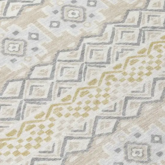 Ivory And Silver Striped Washable Indoor Outdoor Area Rug Photo 4