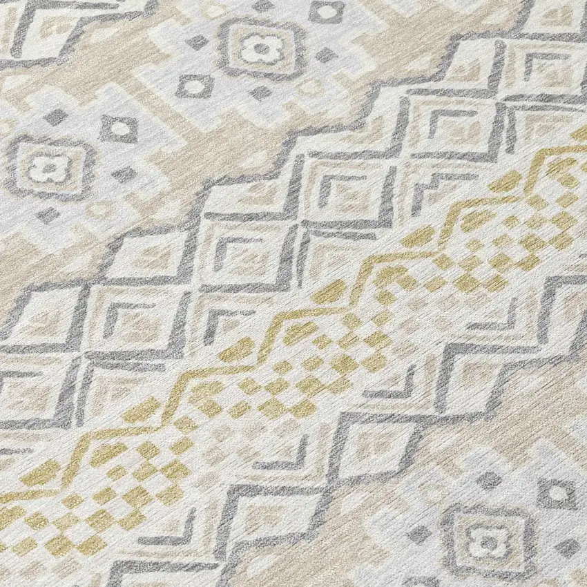 Ivory And Silver Striped Washable Indoor Outdoor Area Rug Photo 4