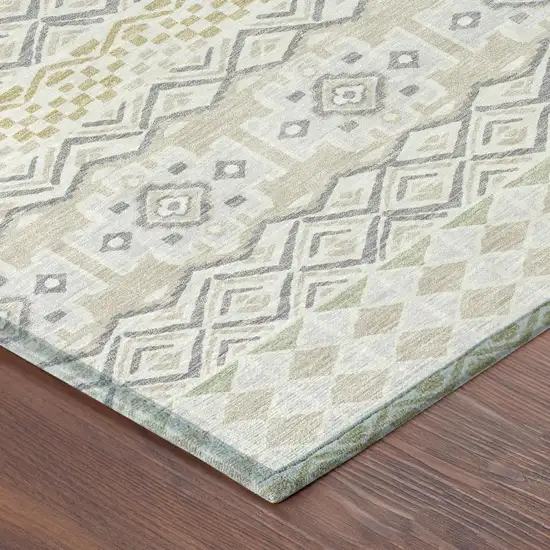 Ivory And Silver Striped Washable Indoor Outdoor Area Rug Photo 3