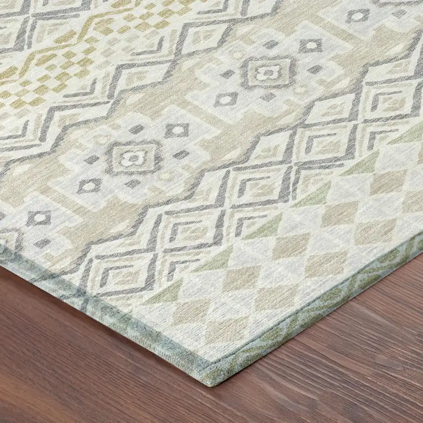 Ivory And Silver Striped Washable Indoor Outdoor Area Rug Photo 3