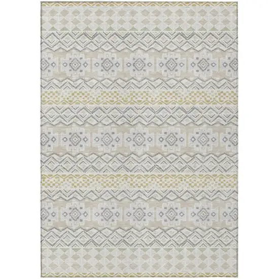 Ivory And Silver Striped Washable Indoor Outdoor Area Rug Photo 2