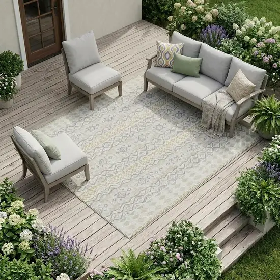 Ivory And Silver Striped Washable Indoor Outdoor Area Rug Photo 1
