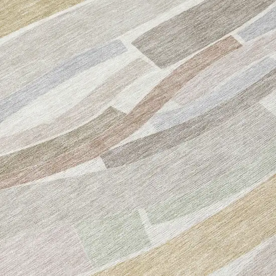 Ivory And Silver Striped Washable Indoor Outdoor Area Rug Photo 4