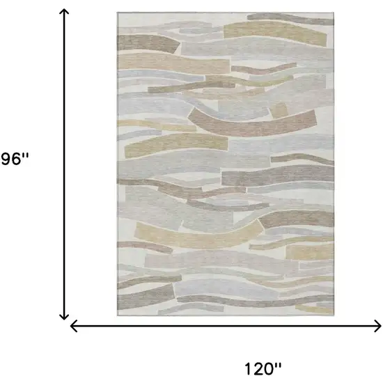 Ivory And Silver Striped Washable Indoor Outdoor Area Rug Photo 5