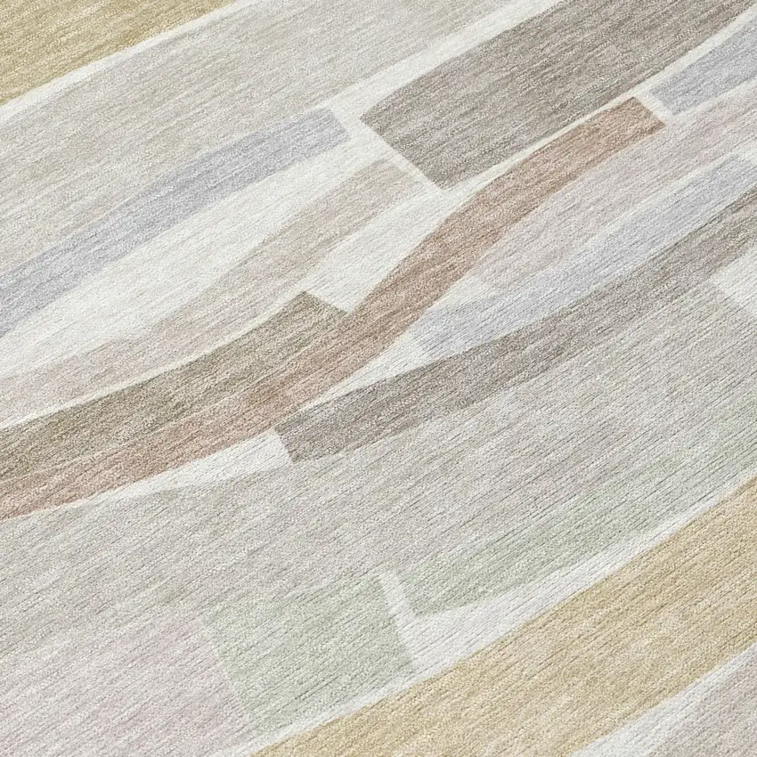 Ivory And Silver Striped Washable Indoor Outdoor Area Rug Photo 4