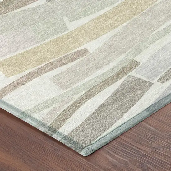 Ivory And Silver Striped Washable Indoor Outdoor Area Rug Photo 3