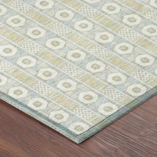 Ivory And Silver Striped Washable Indoor Outdoor Area Rug Photo 3