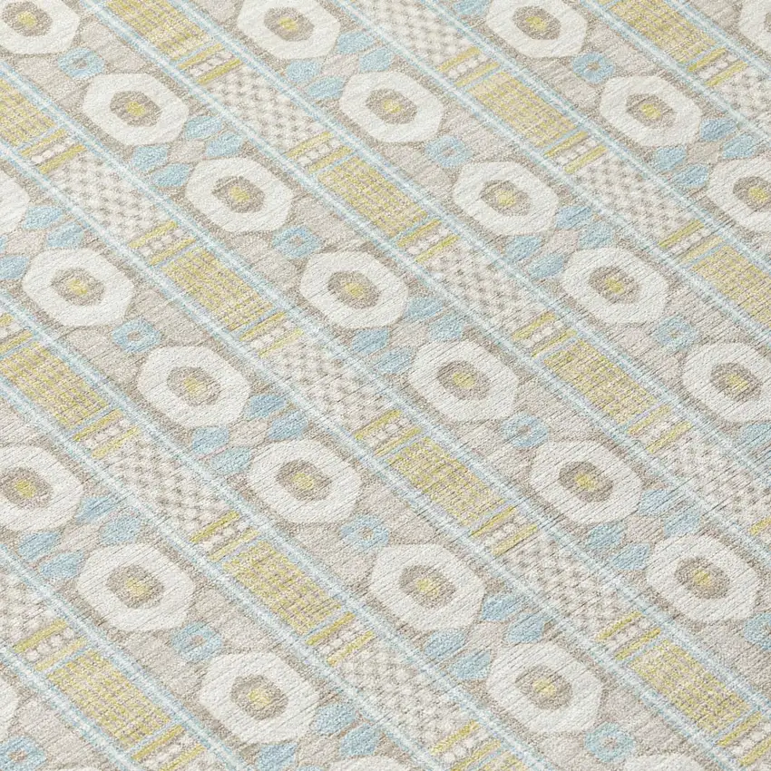 Ivory And Silver Striped Washable Indoor Outdoor Area Rug Photo 4