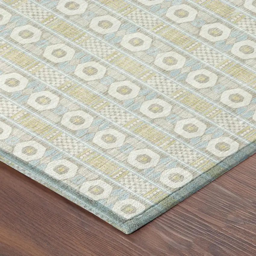Ivory And Silver Striped Washable Indoor Outdoor Area Rug Photo 3