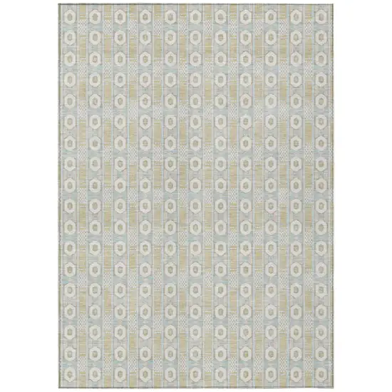 Ivory And Silver Striped Washable Indoor Outdoor Area Rug Photo 2