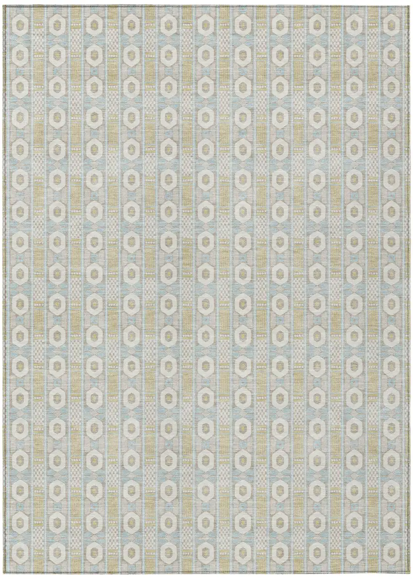 Ivory And Silver Striped Washable Indoor Outdoor Area Rug Photo 2