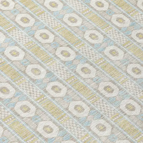Ivory And Silver Striped Washable Indoor Outdoor Area Rug Photo 4