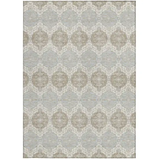 Ivory And Silver Striped Washable Indoor Outdoor Area Rug Photo 2