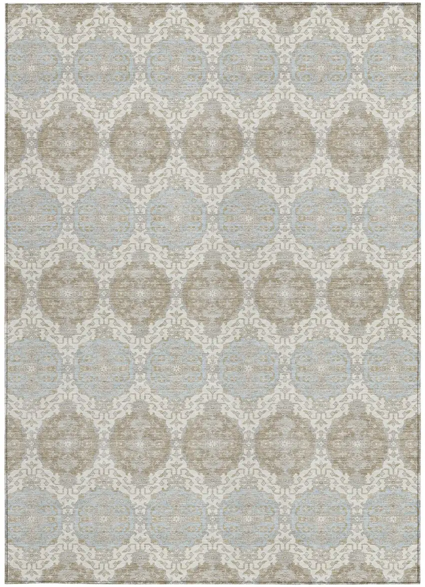 Ivory And Silver Striped Washable Indoor Outdoor Area Rug Photo 2
